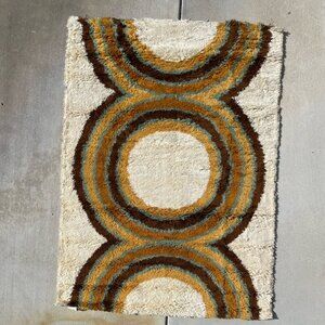 60's HOJER EKSPORT WILTON Circles Wool UNUSED Mid Century Modern Rya Danish Rug